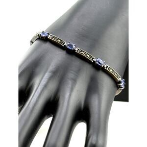 Sterling Silver Blue Cubic Zirconia Marcasite Bracelet
